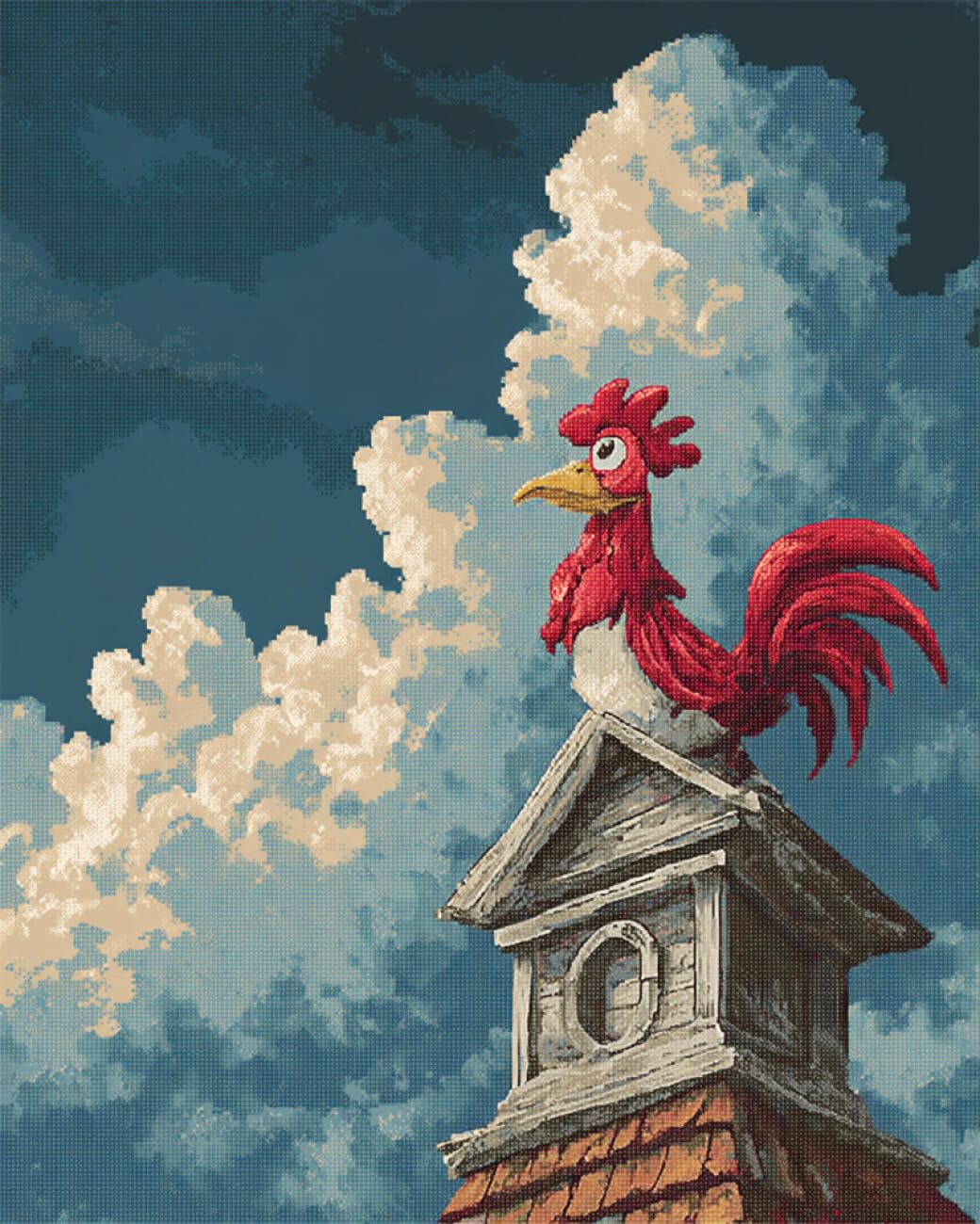 AMBATTERY Animal Tapestry Kit Rooster On The Roof Cross Stitch Rug Making Kit，Carpet Crochet Kits Embroidery Set Needlework Crafts for Home Decor 23x35in