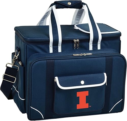 Enfriador de picnic aislado original de Fighting Illini con licencia de la Universidad de Illinois con servicio para 4 - Diseñado y montado en los