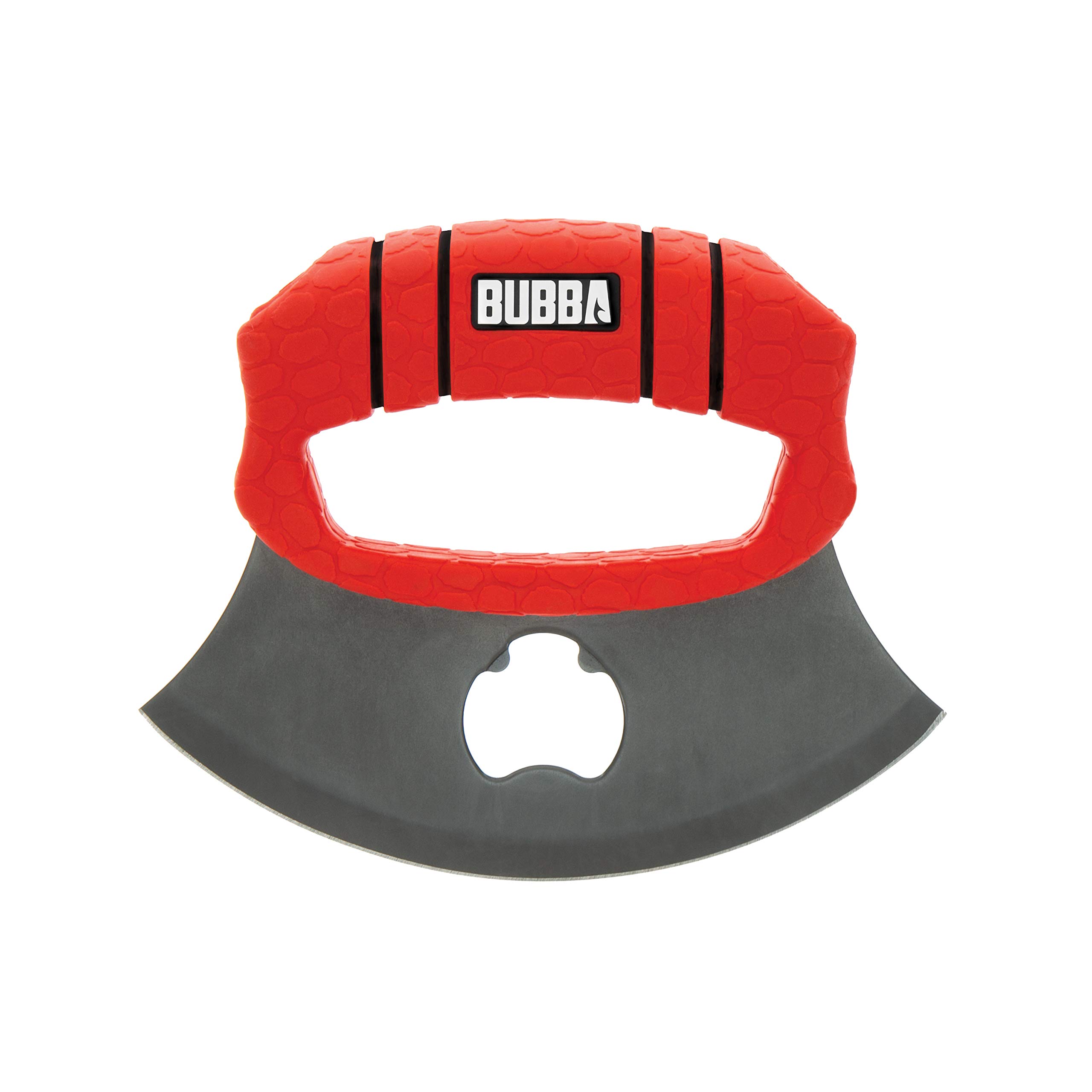 bubbaULU Knife with Non-Slip Grip Handle, Curved Blade, Integrated Bottle Opener and Sheath, Red