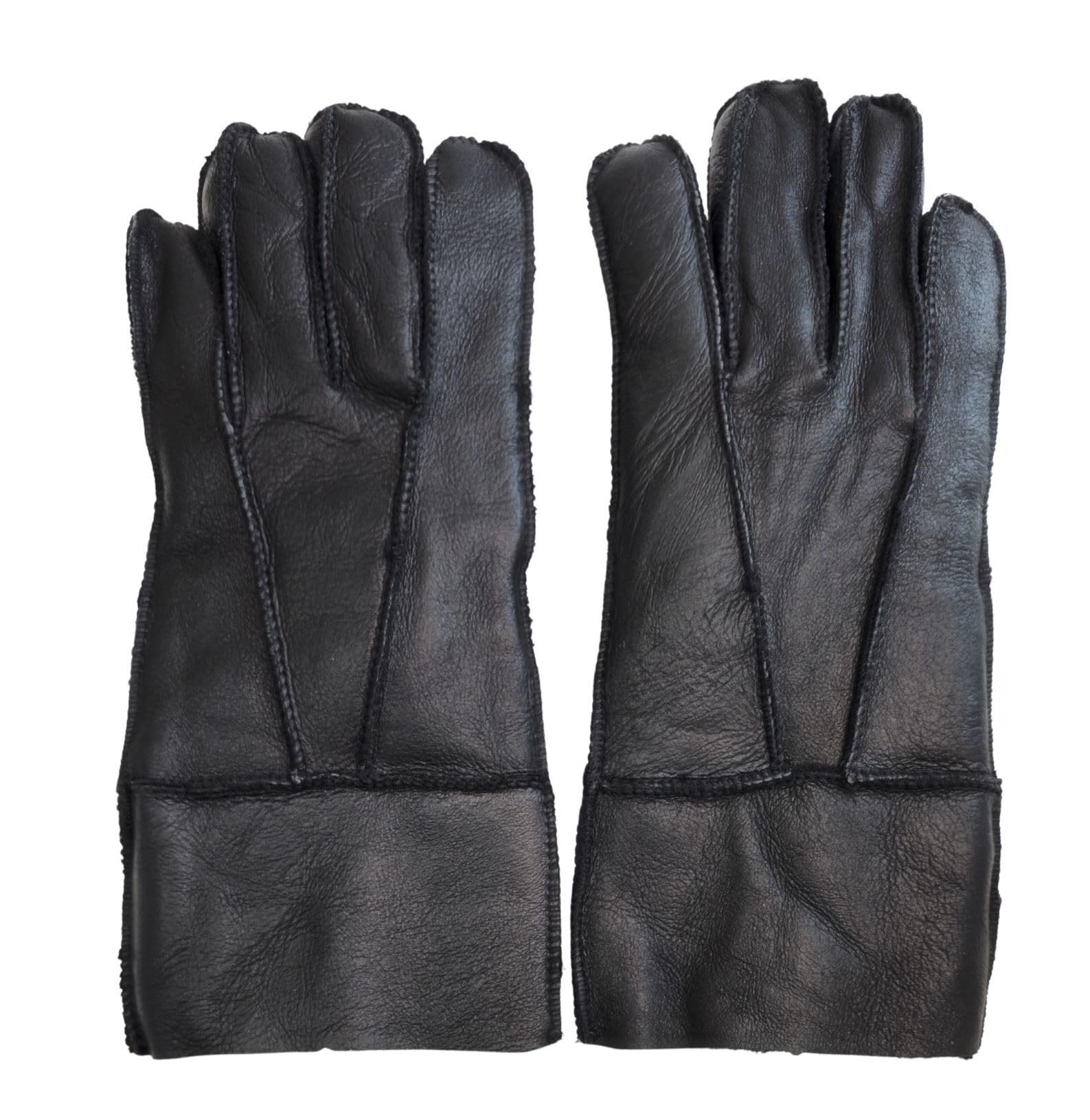 Truclothing Men's Black Unisex Sheepskin Napa Leather Gloves Wool Shearling Lined Warm Thermal Handwear - Xl