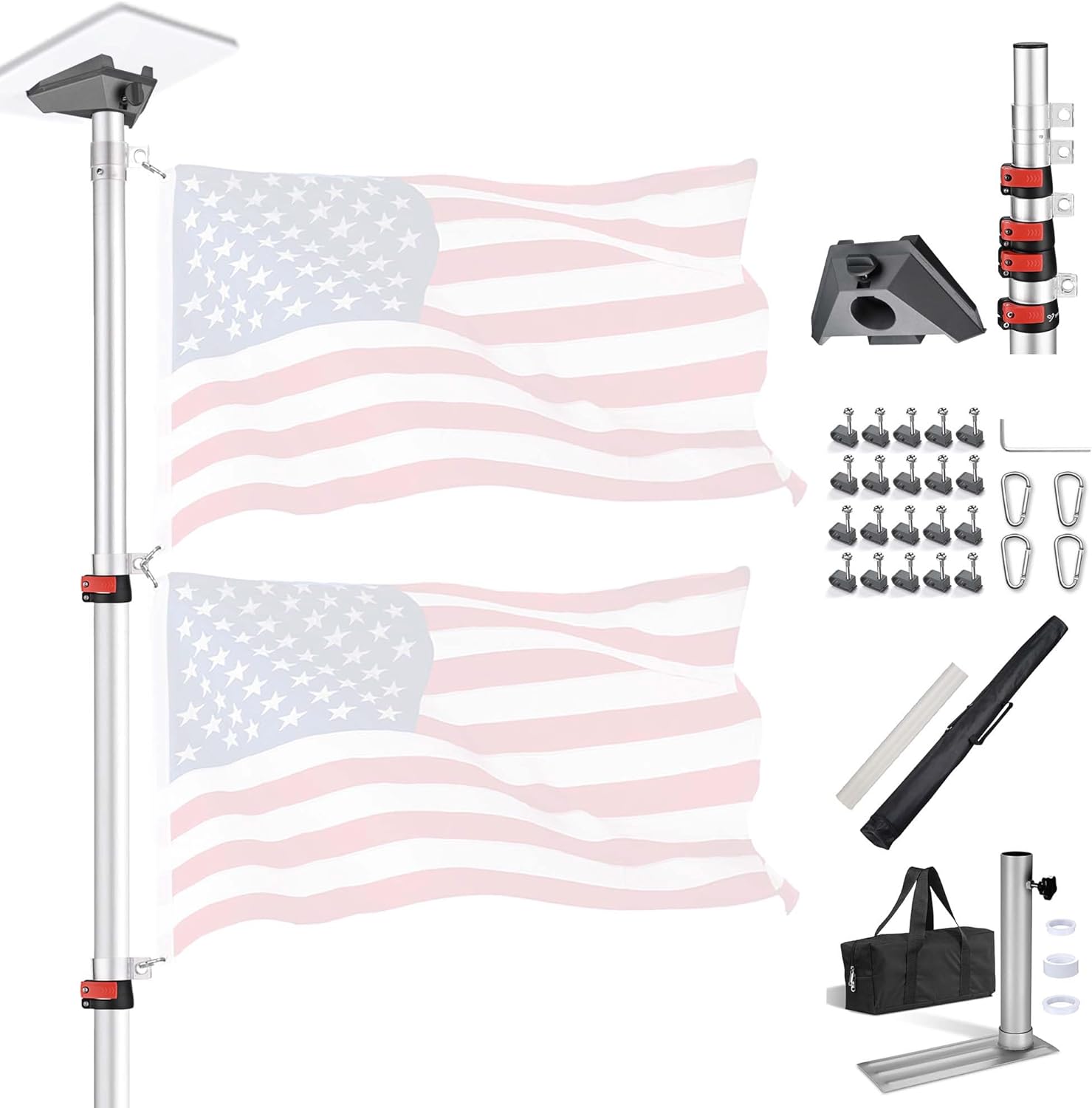 Yescom EZ GO Starlink Mini Pole Mount Kit with Pipe Adapter & Tire Base 14FT Telescopic Starlink Aluminum Flagpole for RV Outdoor Camping Silver