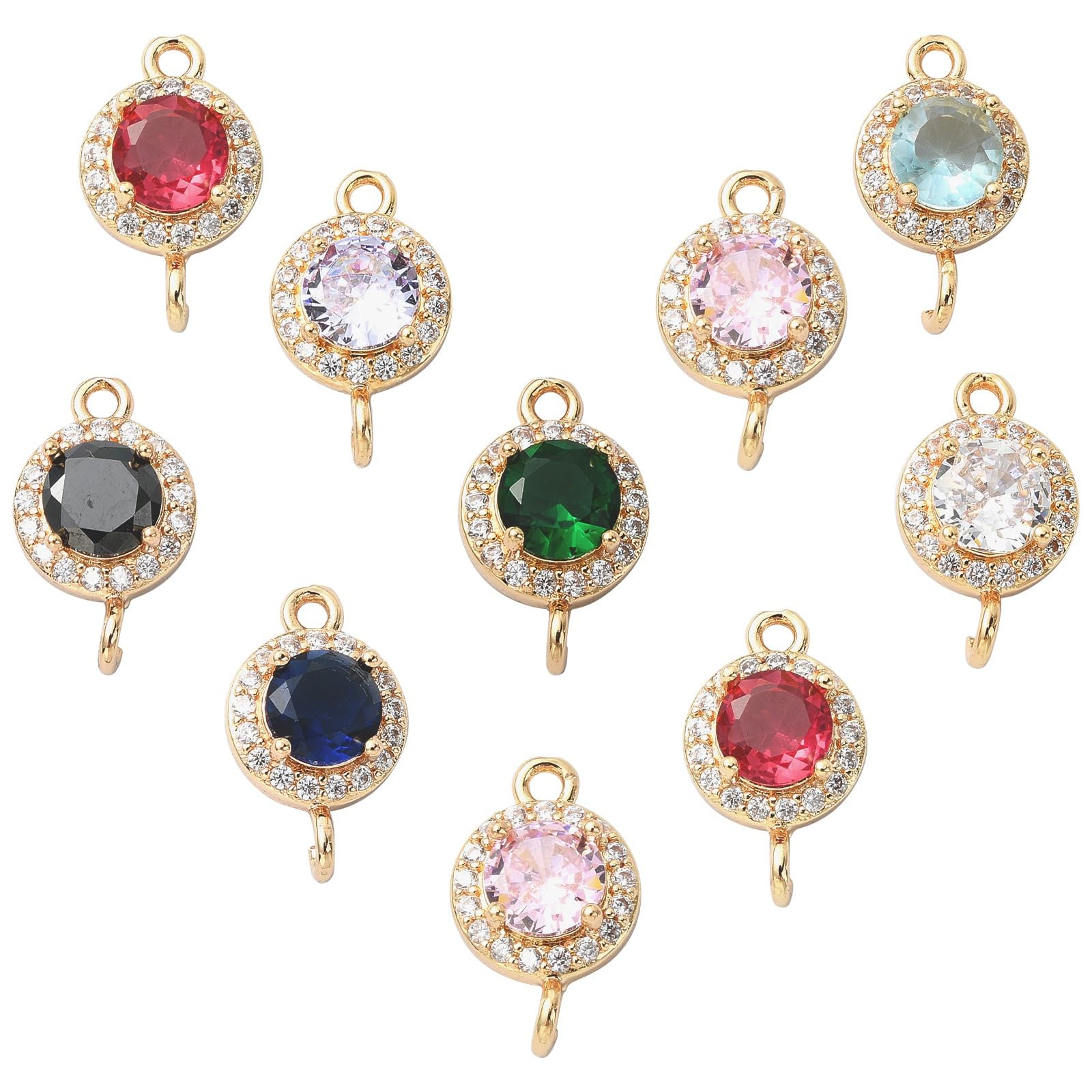 KitBeads 10pcs Random Cubic Zirconia Connector Charms Light Gold