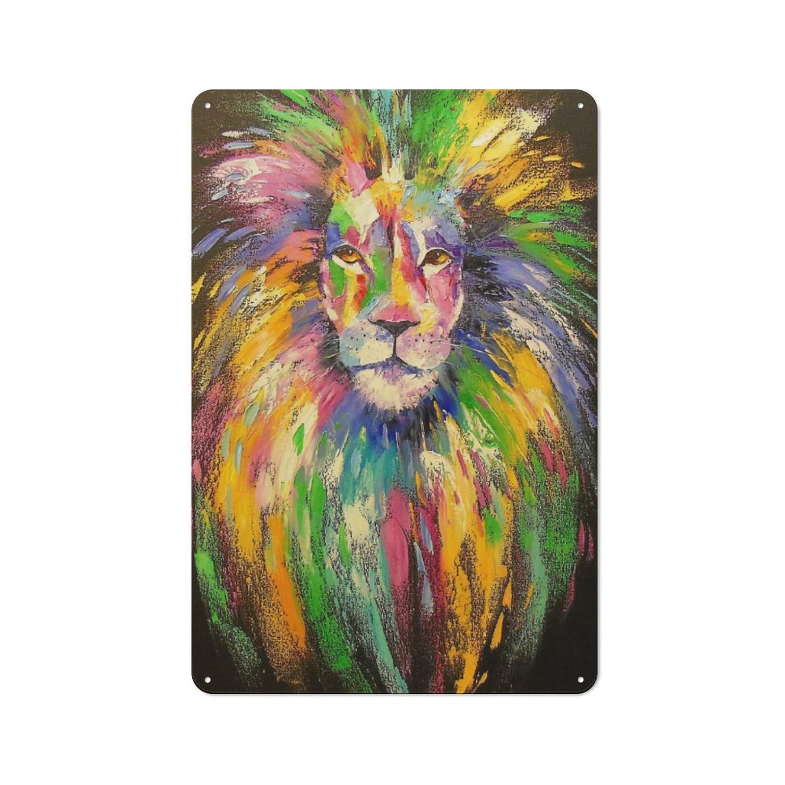 Vintage Tin Sign 30x20cm Featuring Lion, Industrial Wall Art for Garage, Workshop, Shed Or Utility Room