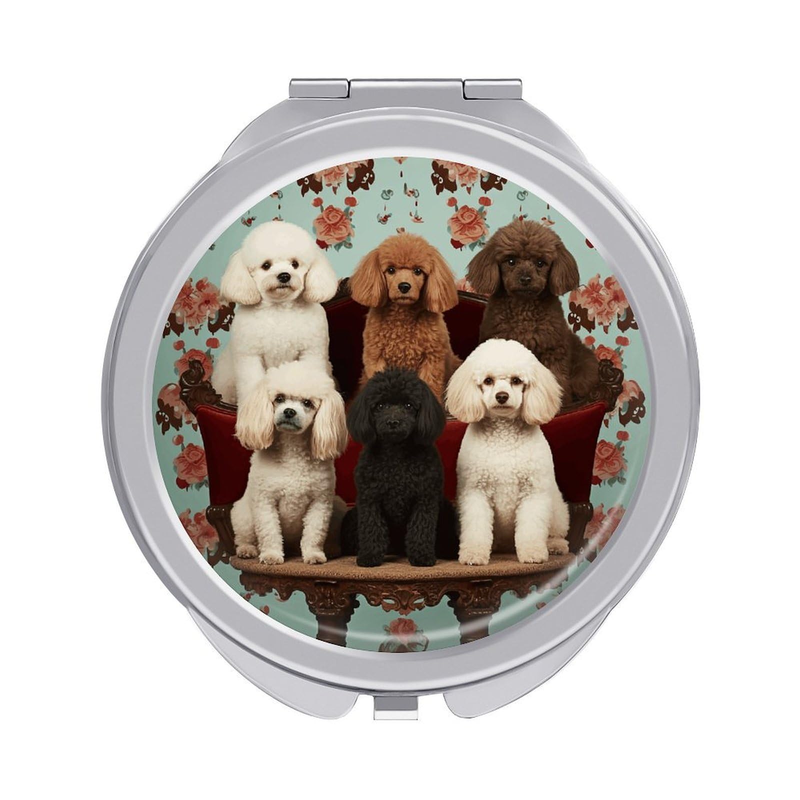 VstaDank Poodles Dogs Travel Makeup Mirror Cute Compact Mirror for Women 1X/2X Magnifying Metal Pocket Makeup Mirrors Folding Round Makeup Mirrors for Handbag Wallet & Gift