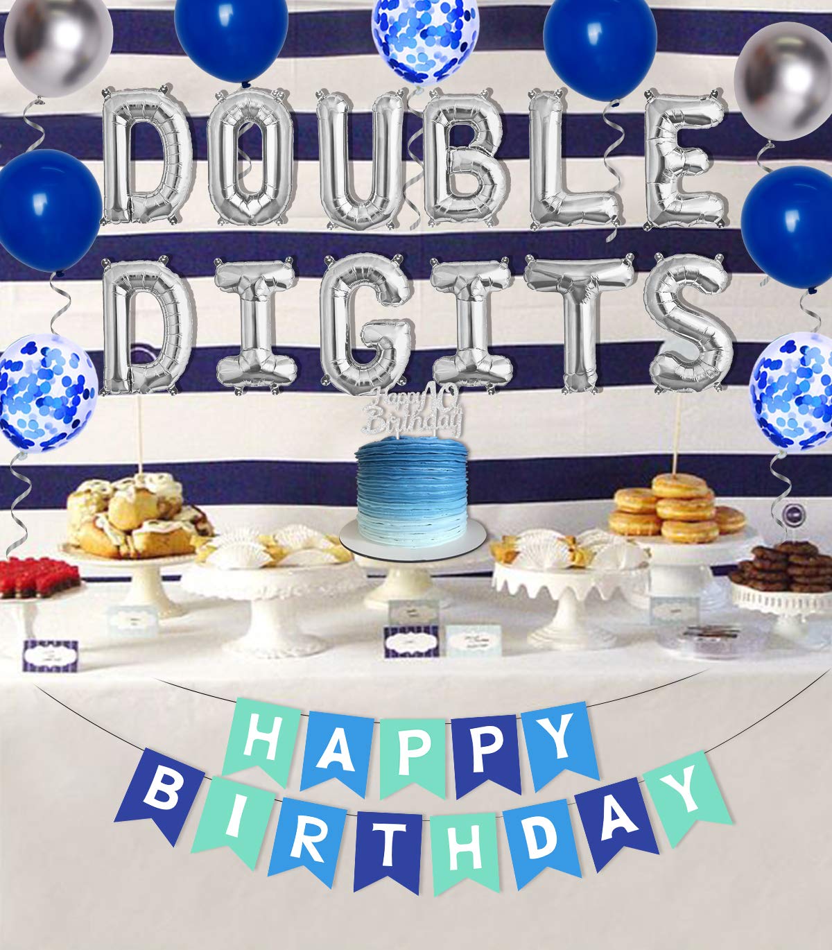 Decorazioni Per 10° Compleanno Ragazzo: Kit Completo Con Striscione, Palloncino Numero 10, Palloncini Metallizzati E Coriandoli (Blu Navy E Oro, 23 Pezzi)