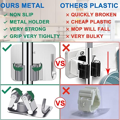 Miniatura 5 de HYRIXDIRECT Soporte autoadhesivo para escobas, sin taladro, organizador de escoba de trapeador con gancho, organizador de herramientas de jardín de