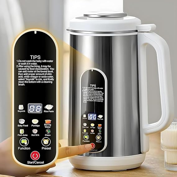 Soy Milk Maker, Plant Based Milk Machine with 12 Blades, Self-Cleaning, 24h Timer, Keep Warm, Fast 5-Minute Almond Oat Milk Machine, LED Display for Family Use