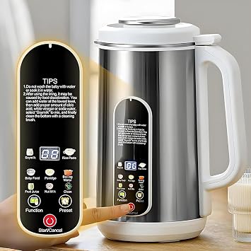 Soy Milk Maker, Plant Based Milk Machine with 12 Blades, Self-Cleaning, 24h Timer, Keep Warm, Fast 5-Minute Almond Oat Milk Machine, LED Display for Family Use