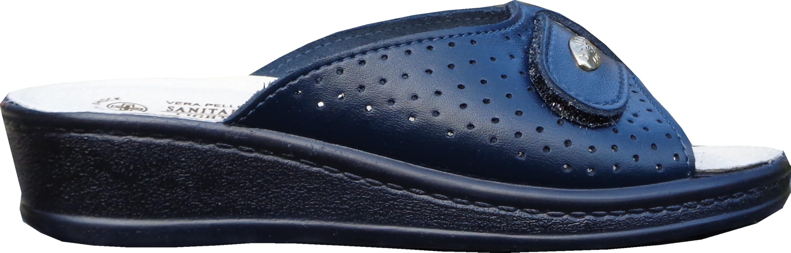 Sanital Light 1374 - Ciabatta in Pelle, Leggera e Confortevole, Soletto Imbottito Anti-Shock, Tomaia Forata Traspirante, Artigianato Italiano. Si consiglia Comprare Una Misura più Grande.