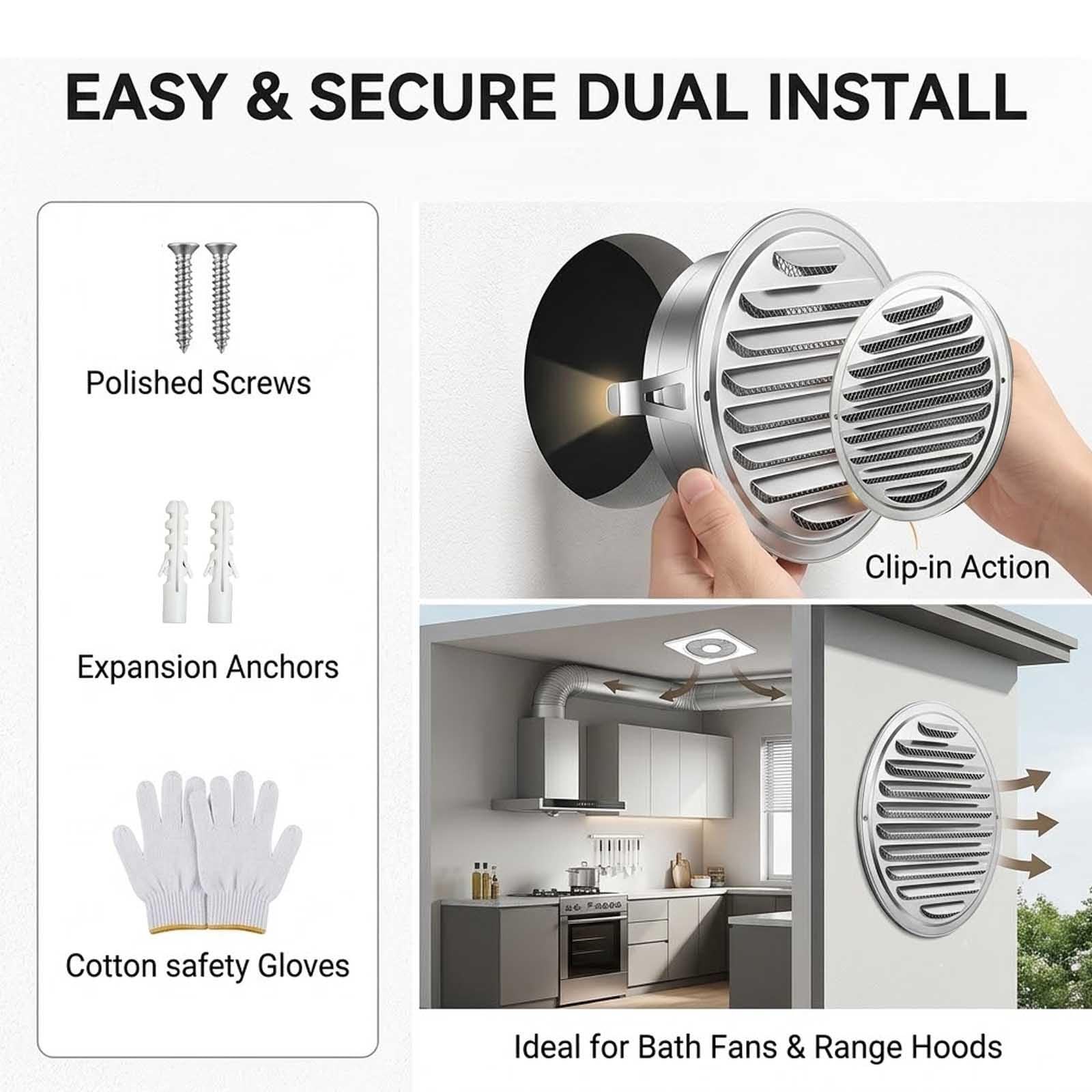 Griglia Ventilazione In Acciaio Inox con Zanzariera, Griglia Aerazione A Parete 50-300mm Cappa di Scarico Rotonda, Copertura di Ventilazione per Presa d'Aria Garage Cucina Bagno Cantina(250mm/9.8in)