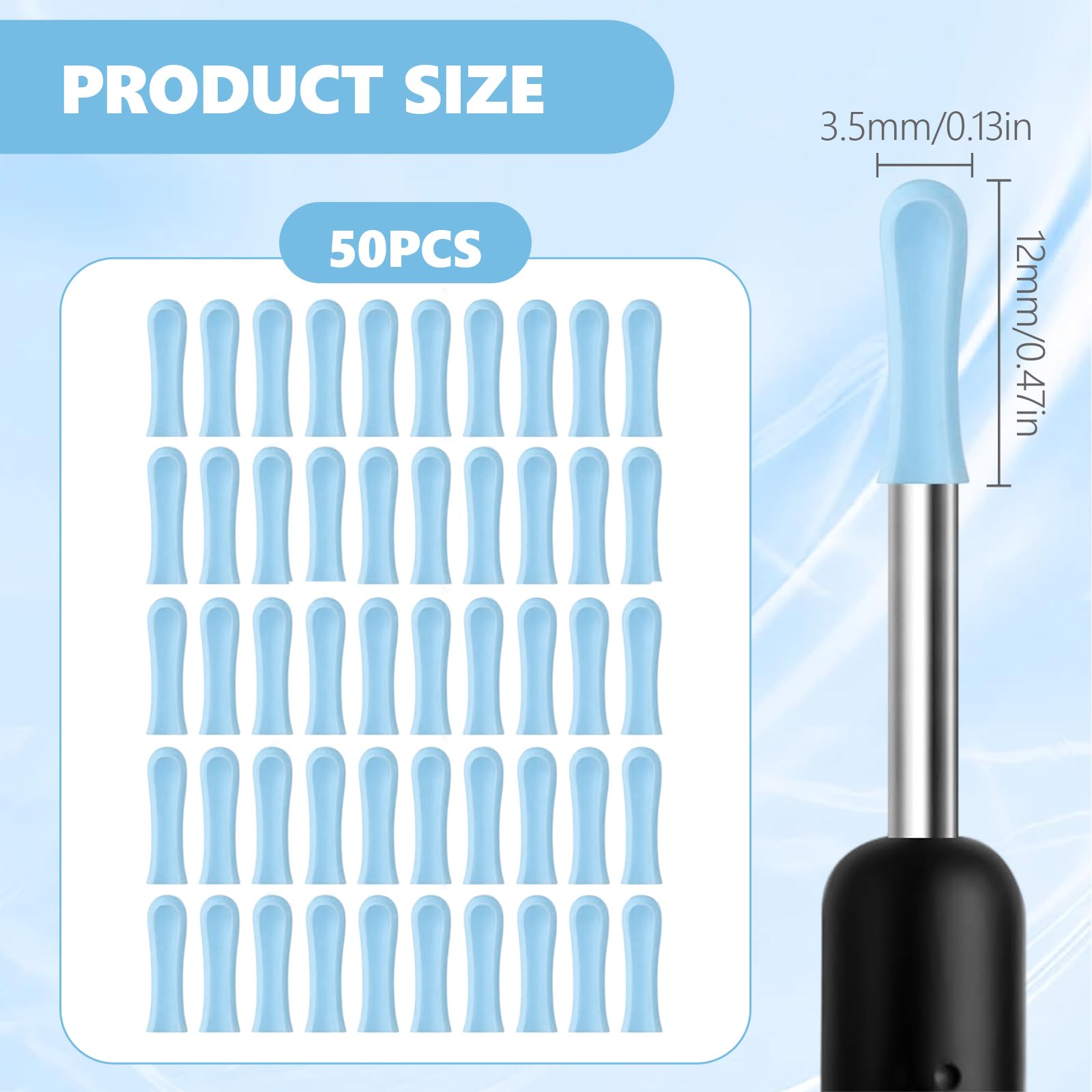 50 Pièces Embouts De Rechange Pour Nettoyeur D'oreille, Têtes de Nettoyeur Oreille en Silicone, Remplacement de Cuillère D'oreille en Silicone pour Otoscope D'élimination du Cérumen