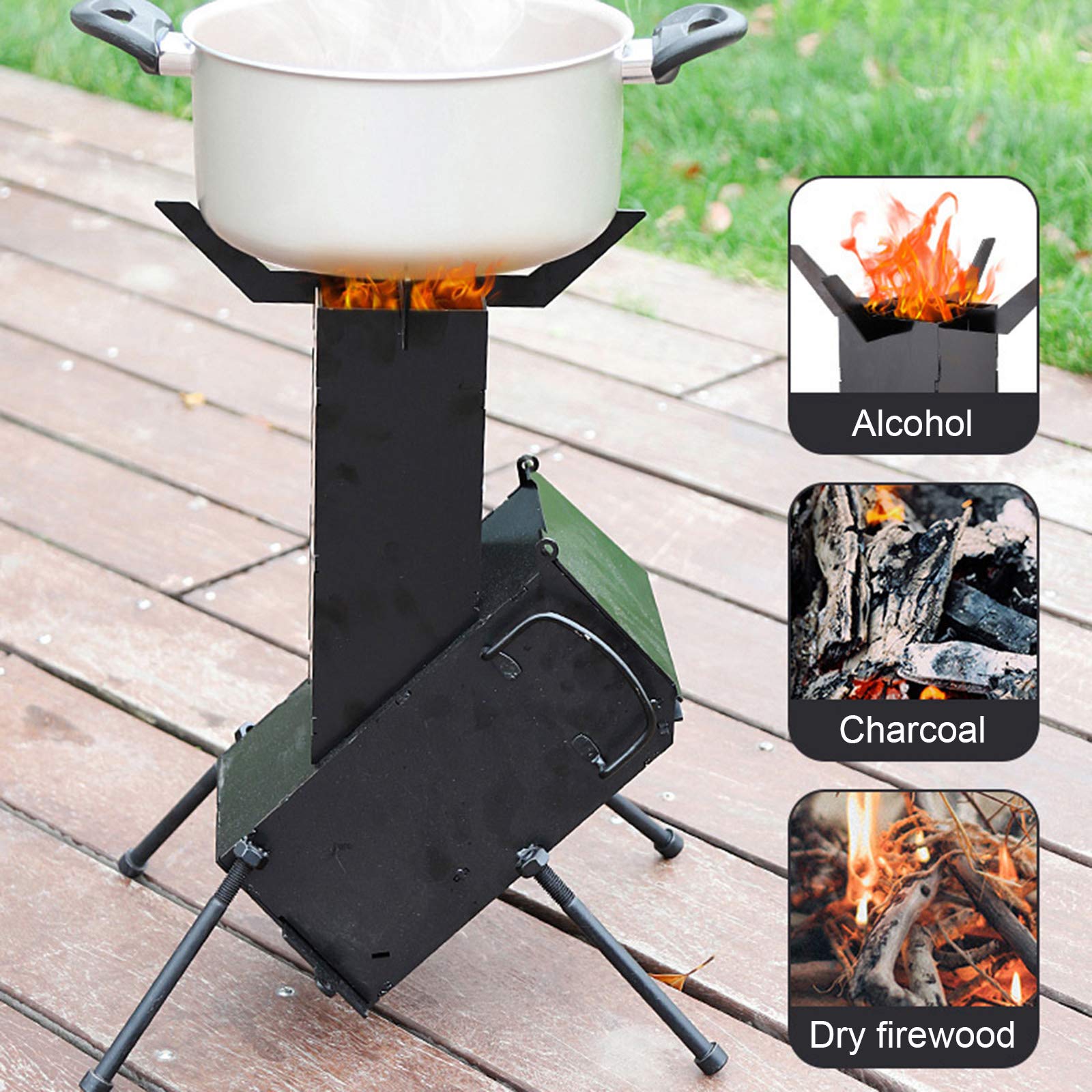 Foyer, poêle à fusée, poêle à Bois de Camping léger et Petit, Pliable, Compact et Polyvalent, Solution Parfaite pour la randonnée et Le Trekking, Tient dans Votre Sac à Dos