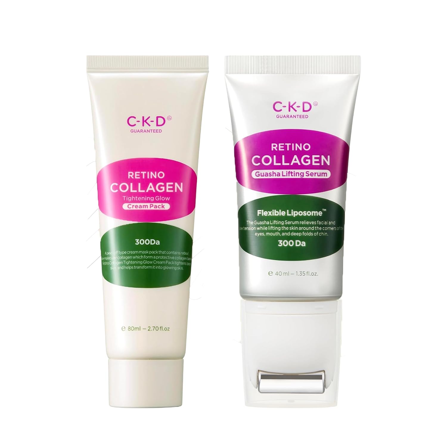 CKD Retinal Collagen Face Serum & Peel-Off Mask Set - Anti-Aging Skincare Bundle with Gua Sha Roller & Overnight Mask Firms, Tightens, Lifts & Hydrates for Wrinkle Reduction Korean Skin Care