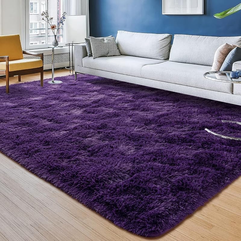 Image of Plain Fur Rugs for Home and Office 6x9 Feet Deep Purple