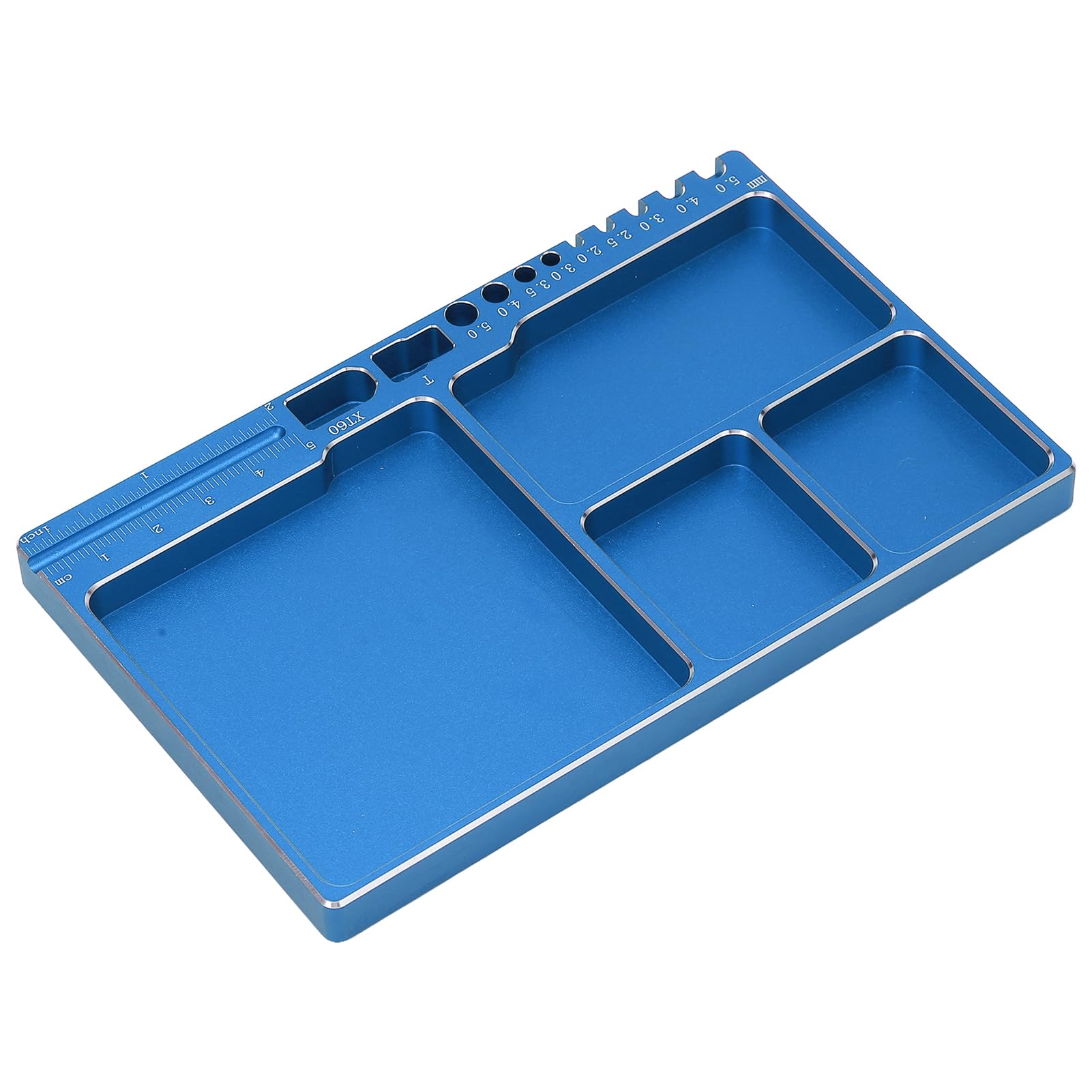 Bandeja de Tornillos Magnéticos, Aleación de Aluminio, Adsorción Magnética, Bandeja de Piezas Magnéticas Ampliamente Utilizada con Almohadilla Magnética para Reparación RC (Azul)