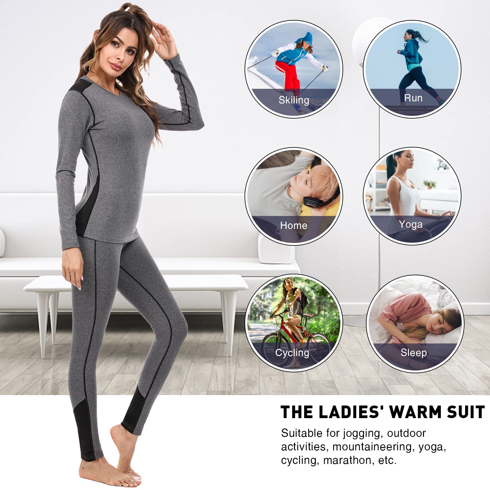 Sykooria Ensemble Thermiques de Sport Femme sous-vêtements Chaud Ski Séchage Rapide Respirant Base Layer Set