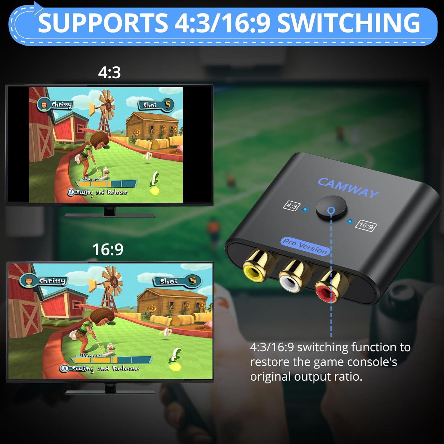 CAMWAY Upgraded RCA to HDMI Converter - Higher Quality Images 16:9/4:3 Conversion 1080P AV to HDMI Adapter for Wii/PS1/PS2/N64/X-box/DVD/VCR, Composite CVBS Video Audio Converter Supports PAL,NTSC