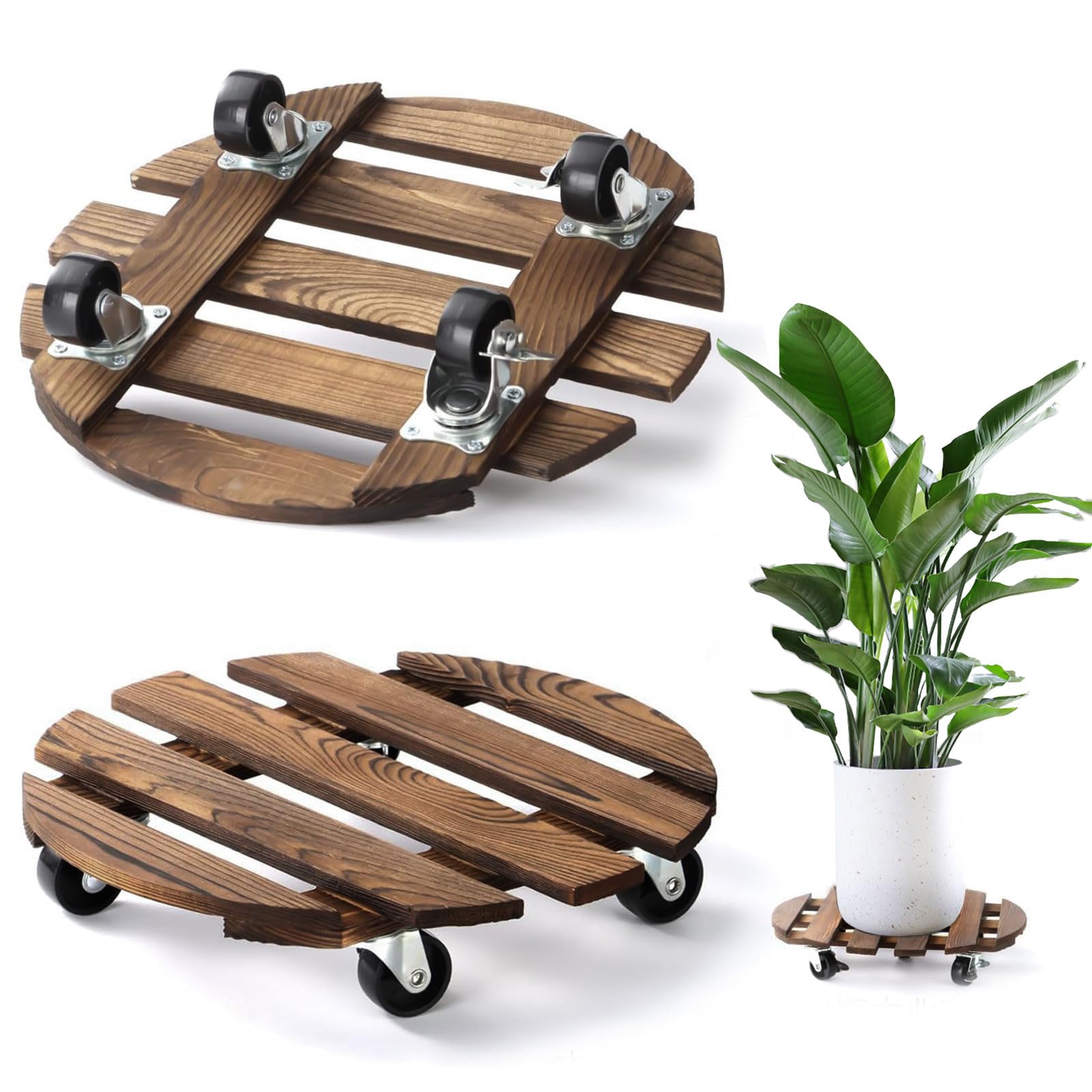 Lot de 2 Porte Plante à Roulettes Ø 300 mm Capacité 200KG pour Extérieur Intérieur