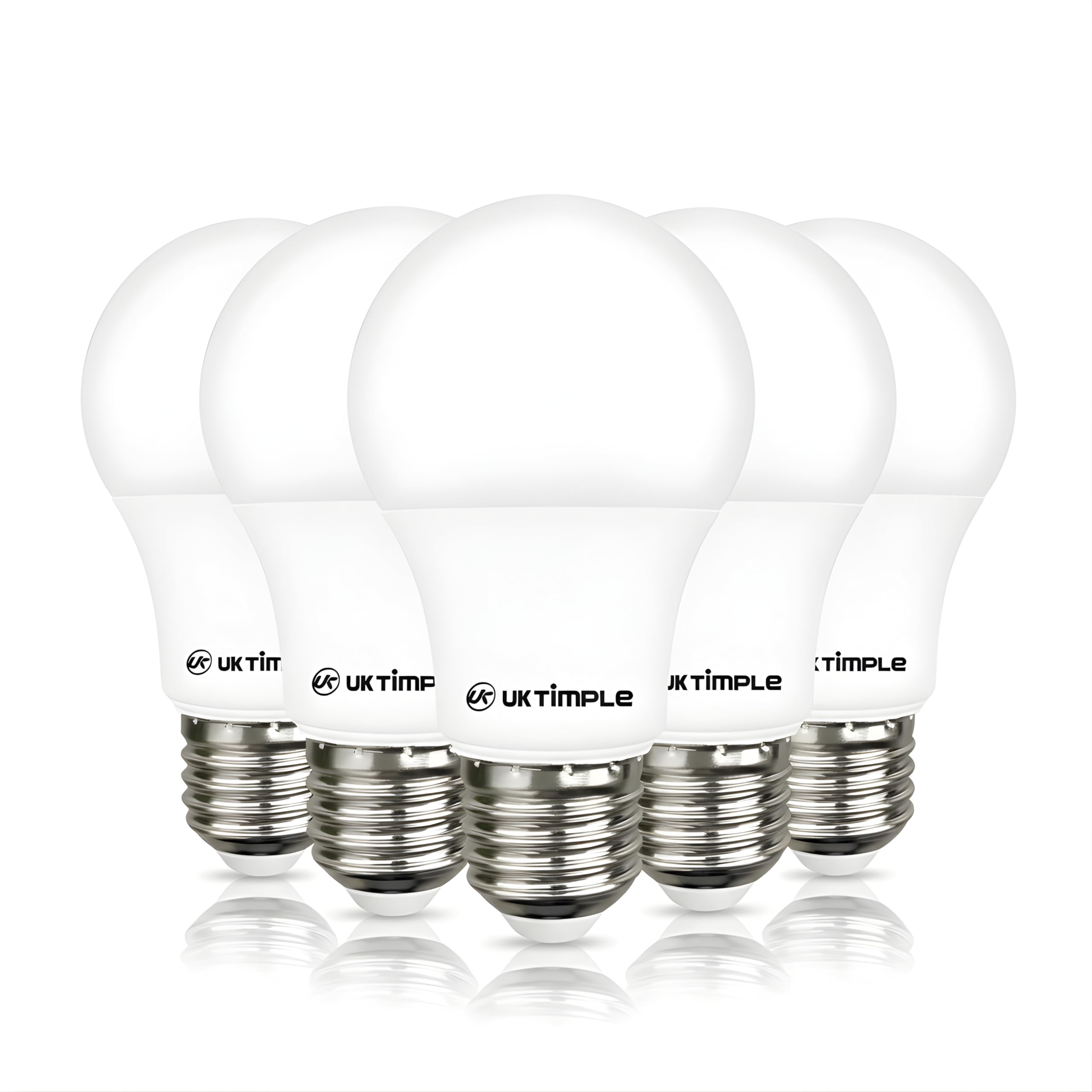 Uk Timple E27 LED Light Bulb, High Brightness, Daylight 6500K, 9W Bulb = 90W Halogen, A60 Cap GLS 980LM 86% Energy Saving Lightbulbs, Non-Dimmable, Ra ≥ 80-25000hrs Life - Pack of 5