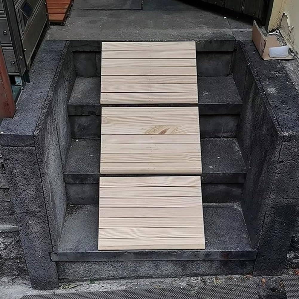 Rampas de madera portátiles para sillas de ruedas, Rampas de entrada a casa, Pasos al aire libre, Rampa de bordillo, Sillas de ruedas Andadores, 30.8 x 30 x 8 cm