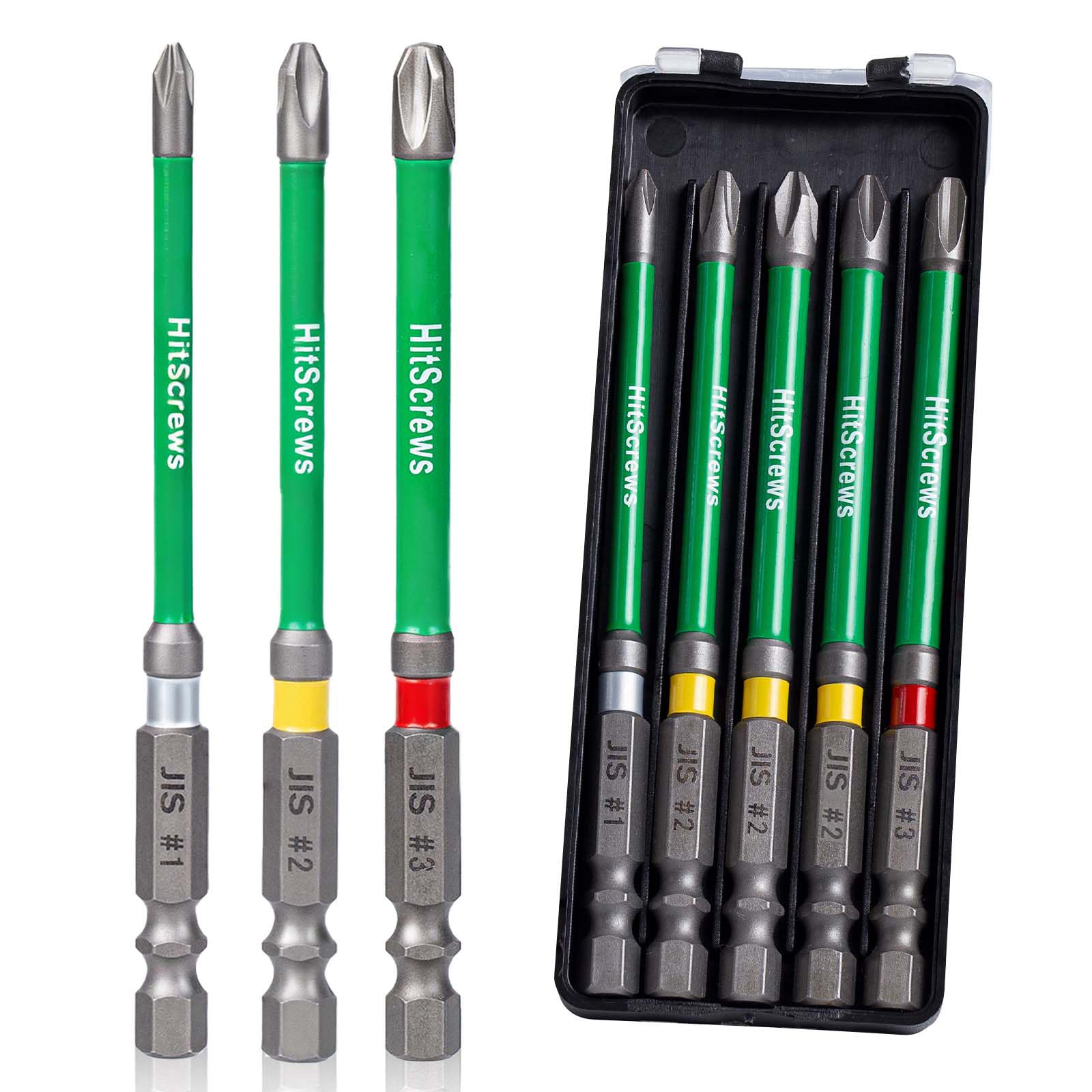 HitScrews 100mm/4'' JIS #1#2#3 Screwdriver Bits 9/13mm Dual-Groove Shank