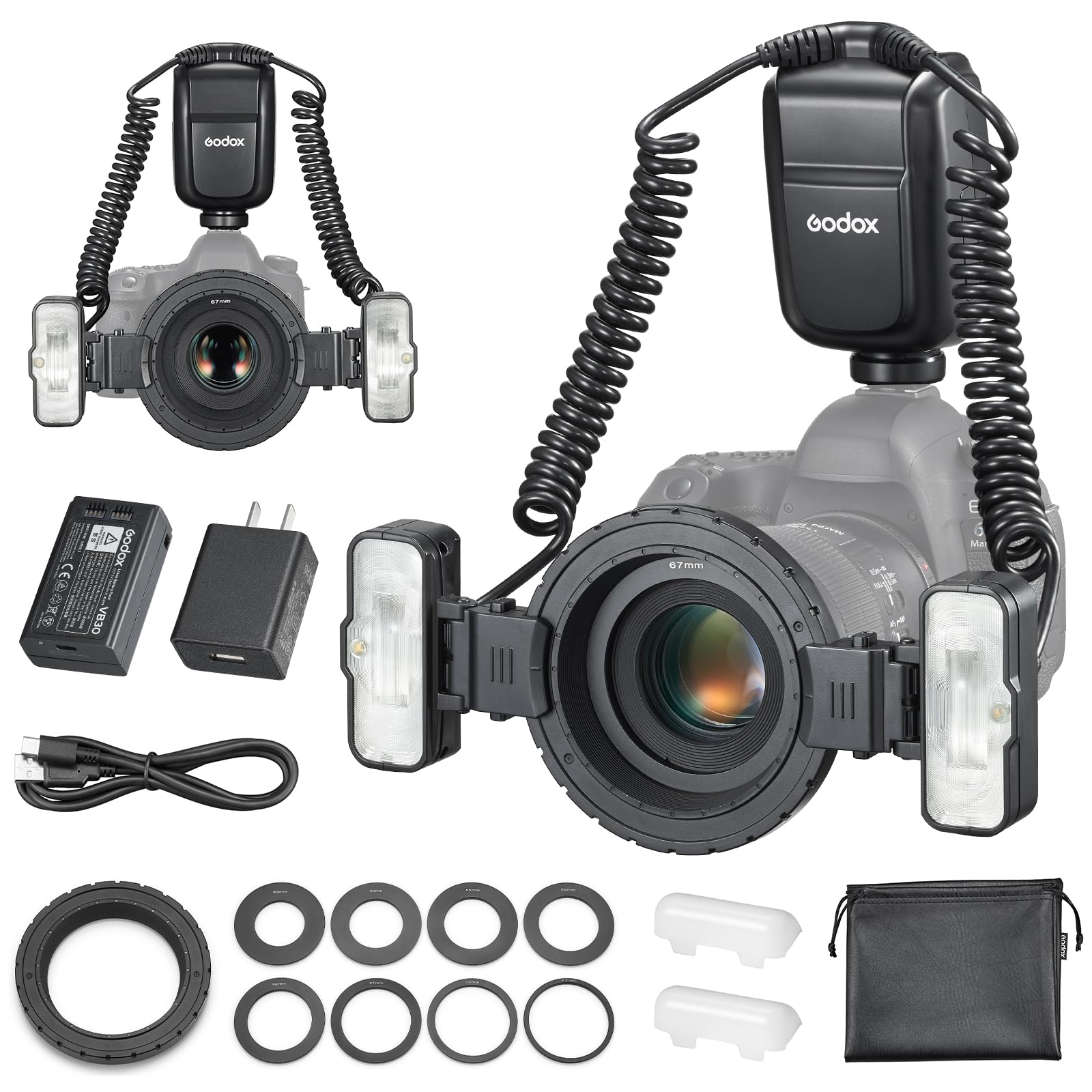 Flash Macro Doppia Testa Godox MF-T76C Per Canon | 76Ws, GN22.4, TTL, Uscita 1/1-1/256 | Batteria 2980mAh, Ricarica USB-C, Sincronizzazione HSS E Multi-flash