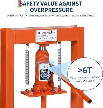 12-Ton Hydraulic Shop Press, H-Frame Pneumatic Benchtop Hydraulic Shop Press with 2 Press Plates, Adjustable Height for Garage, Workshop, Orange