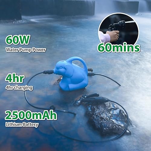 Miniatura 4 de Ducha portátil para campamento, 5 modos de pulverización para jardín, bomba de ducha portátil, sistema de lavado de bobinas de manguera, lavadora de