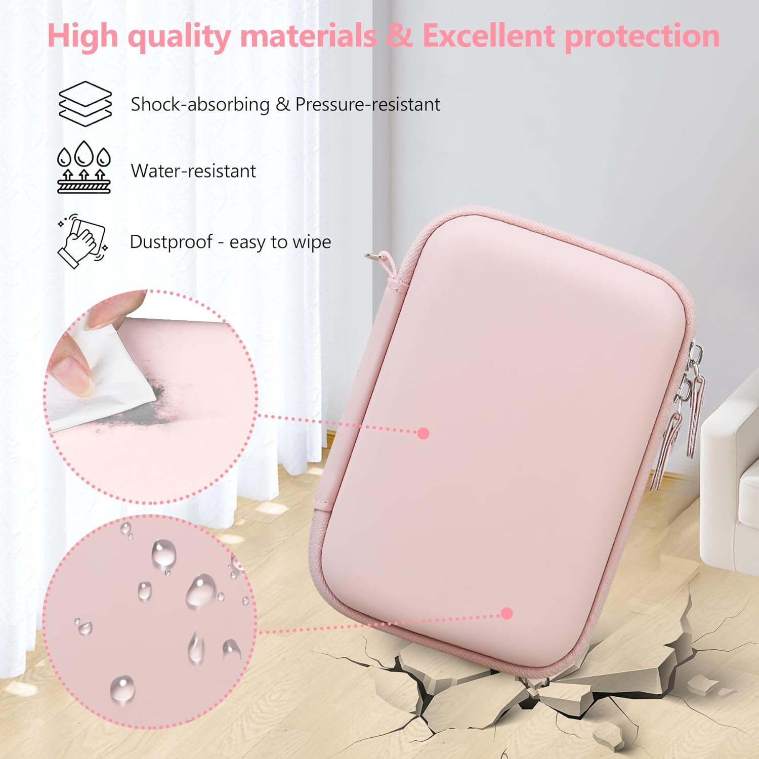 Carrying Case for ORGSTA S001 / for ORGBRO X1 Label Maker Machine, Portable Bluetooth Label Printer Storage Holder Bag with Mesh Pocket for Roll Label Maker Tapes, Typ-C Cable, Pink - Image 5