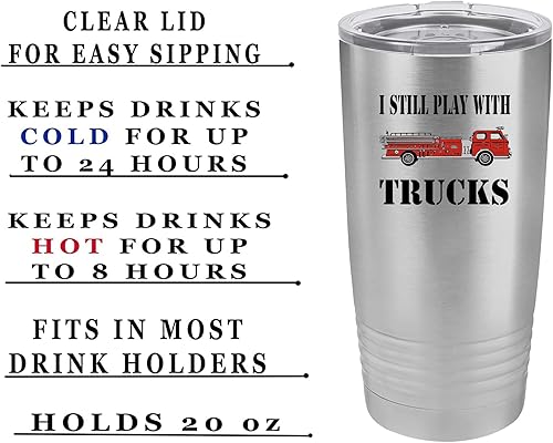 Miniatura 2 de Rogue River Tactical Divertido bombero Still Play With Trucks 20 Oz Vaso de viaje con tapa aislada al vacío Departamento de bomberos FD Bombero