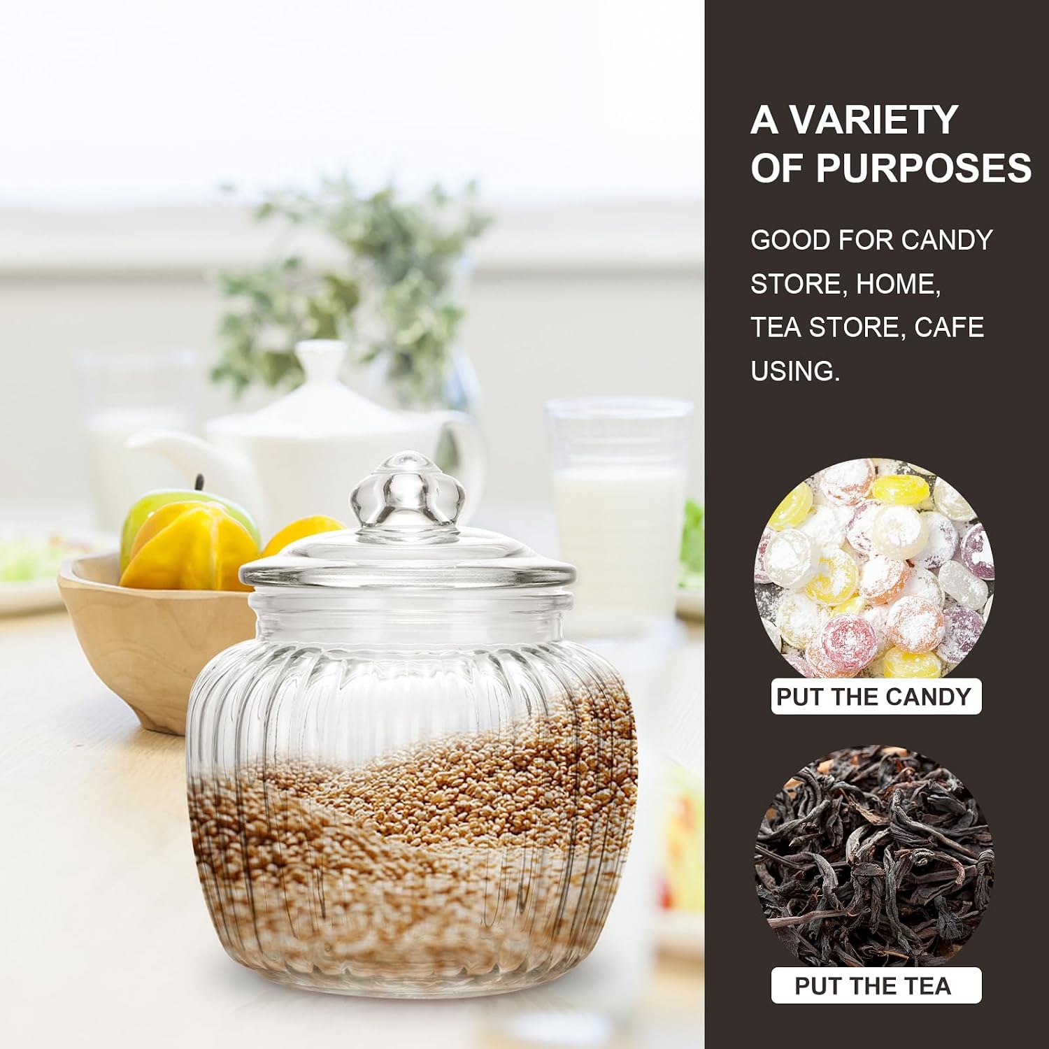 Hemoton Glass Food Storage Jar with Airtight Seal Transparent Food Preservation Container for Kitchen Organization and Freshness