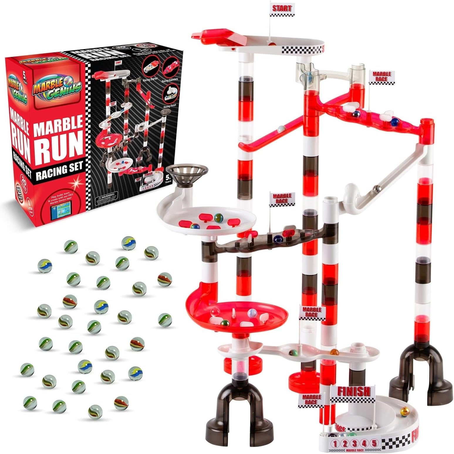 Marble Genius Marble Run Racing Set: 125-Piece Marble Run Racing Set Toys for Kids, Marbles Maze Tower Building Blocks, Marbles Race Track Rolling Game, Educational Learning STEM Toy Gift