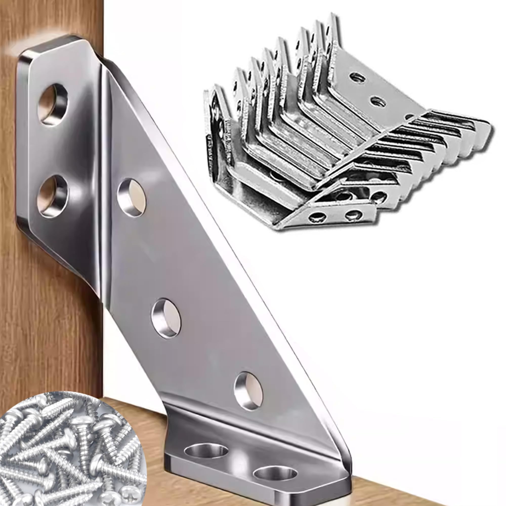 Heavy Duty Stainless Steel Furniture Corner Connectors - Triangle Bracket for 90° Wood Frame Reinforcement, Easy Install with Drill and Screws, Universal for Cabinets, Drawers, Tables & Chairs(Silver)-image-9