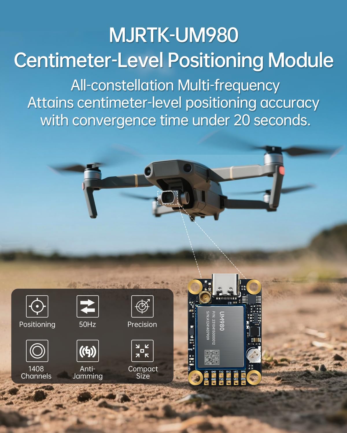 Modulo GPS RTK MJ, localizzatore ad alta precisione a livello di centimetro, ricevitore GNSS All-Constellation (GPS/BDS/GLONASS/Galileo/QZSS), posizionamento in tempo reale dei veicoli e indagini GPS