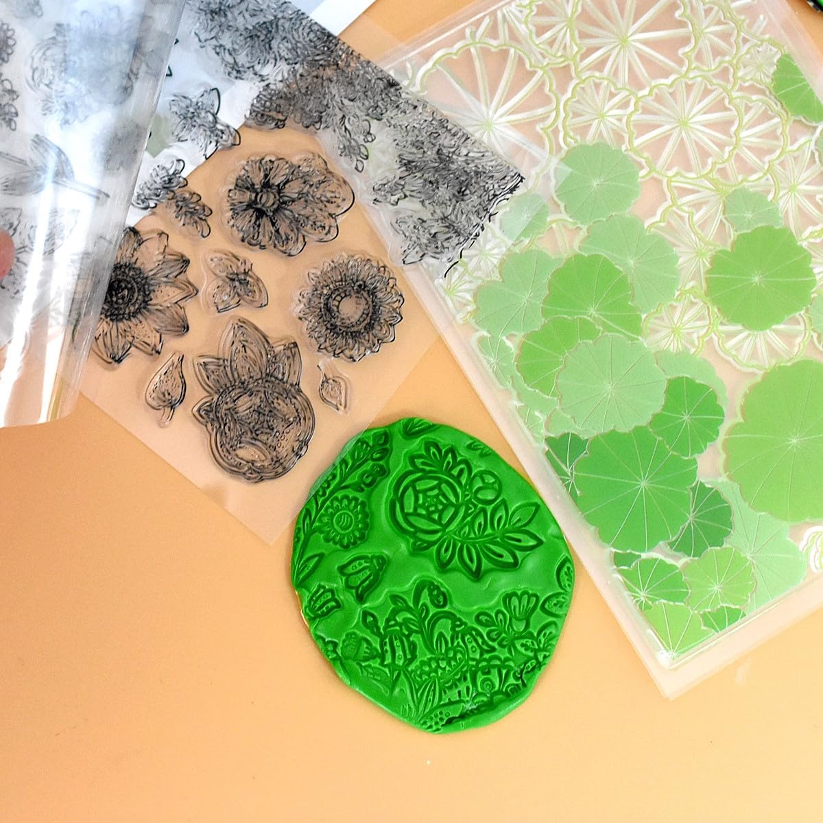 Clay Stamps for Polymer Clay Earrings Making Embossing Tool Geometric Textured Flower Pottery Stamps Polymer Clay Roller Clay Texture Sheets (Pattern I)