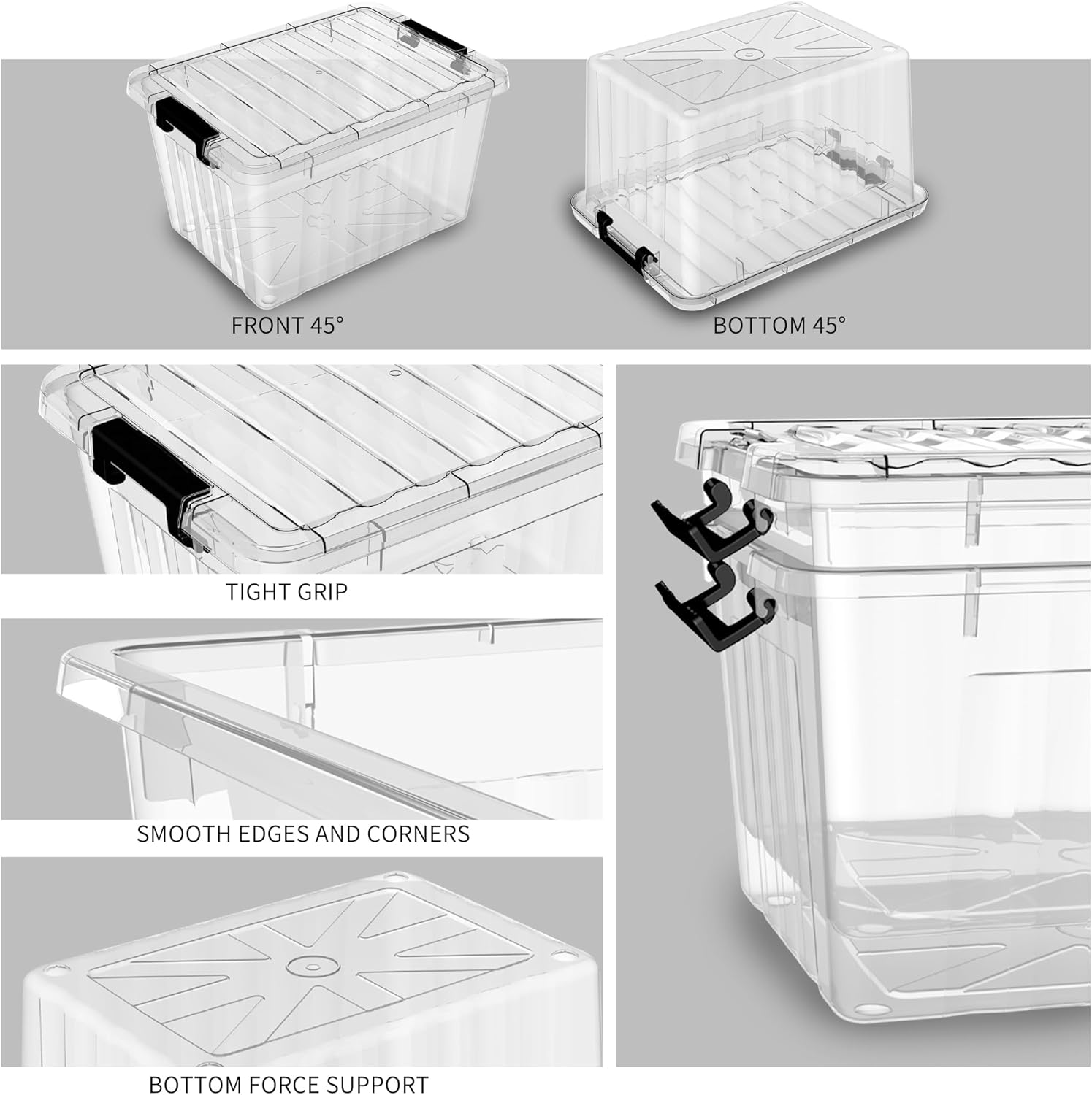Lidded Storage Bin Stackable Storage Box Organizing Container with Lid and Snap Lock, Durable, Plastic, Clear, 18 quart, Pack of 6