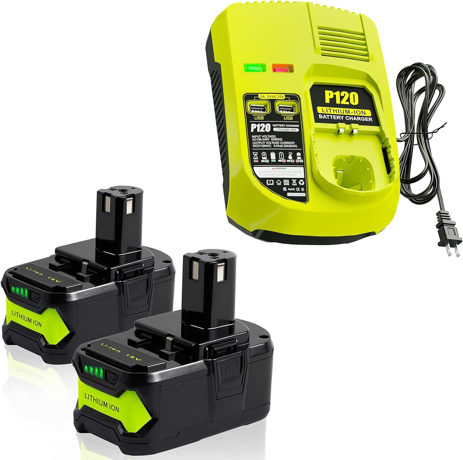 TenHutt 【Upgraded】 2Packs 6.0Ah Lithium Replacement for Ryobi 18V ONE+ Battery+Charger Combo
