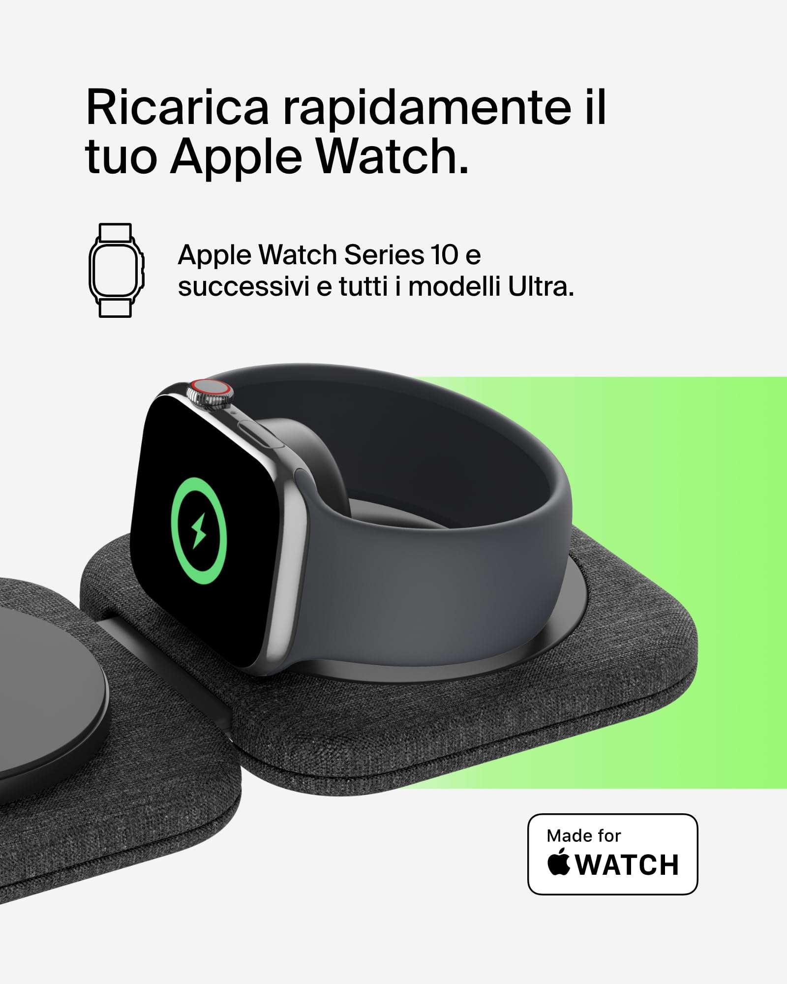 Belkin BoostCharge Pro Tappetino di Ricarica Magnetica 2 in 1 da 15W, Caricatore MagSafe, Caricabatterie Wireless pieghevole certificato Qi2 per iPhone 17, Air, Pixelsnap, Apple Watch 11 ed AirPods