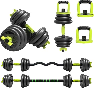 Strongway  Adjustable 6 in 1 Dumbbell Straight and Curl Barbell Kettlebell Push Up Set - 20KG 30KG 40KG SETS - Weight Lifting for Home Gym Fitness
