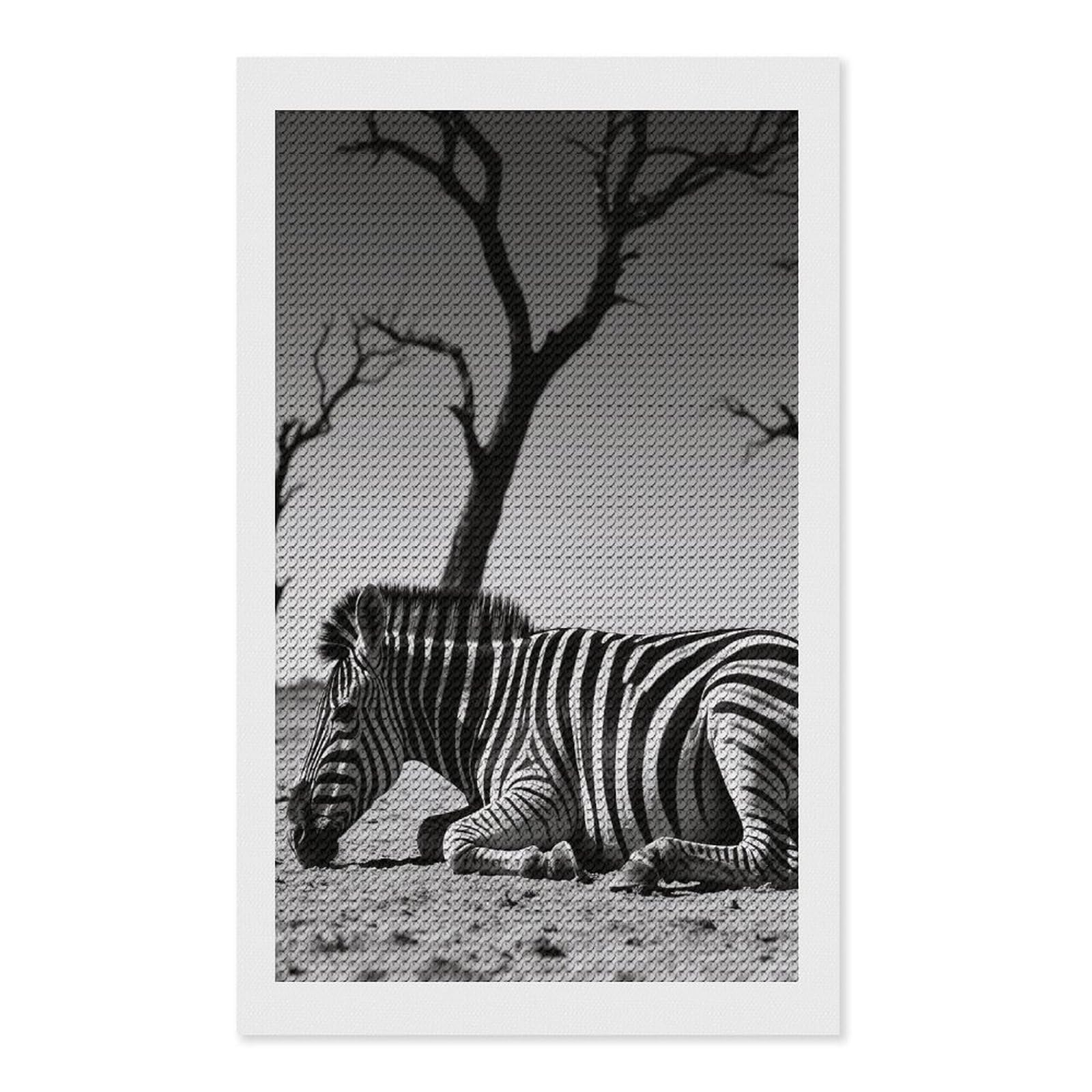 FodPand Zebra Diamond Painting Kits for Adults Beginners 5D Round Drill Diamond Art Kits with DIY Tools Gem Art Crafts for Home Wall Decor Living Room Bedroom Office Decoration 12x20