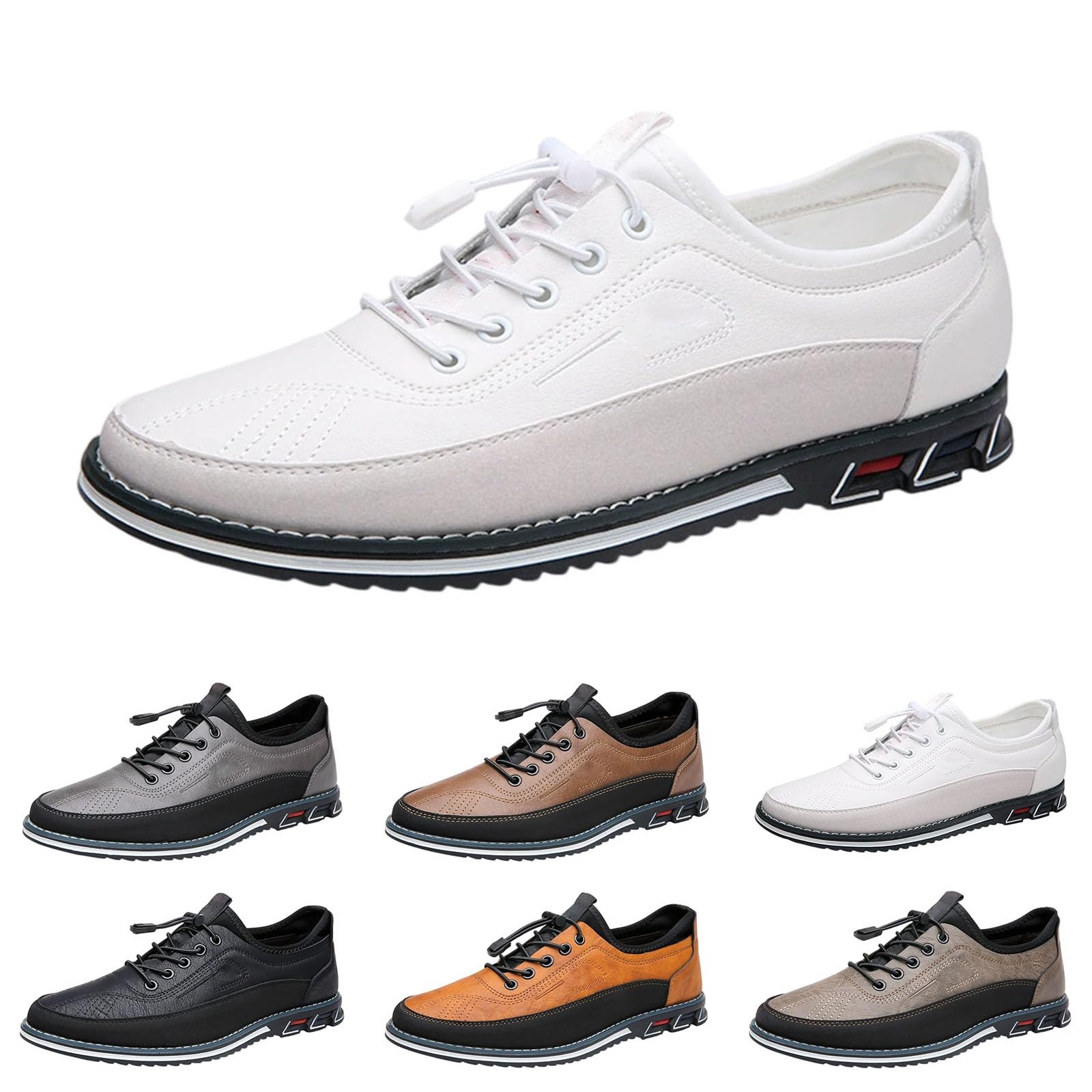Scarpe da uomo in pelle casual con lacci elastici a chiusura rapida, bianco