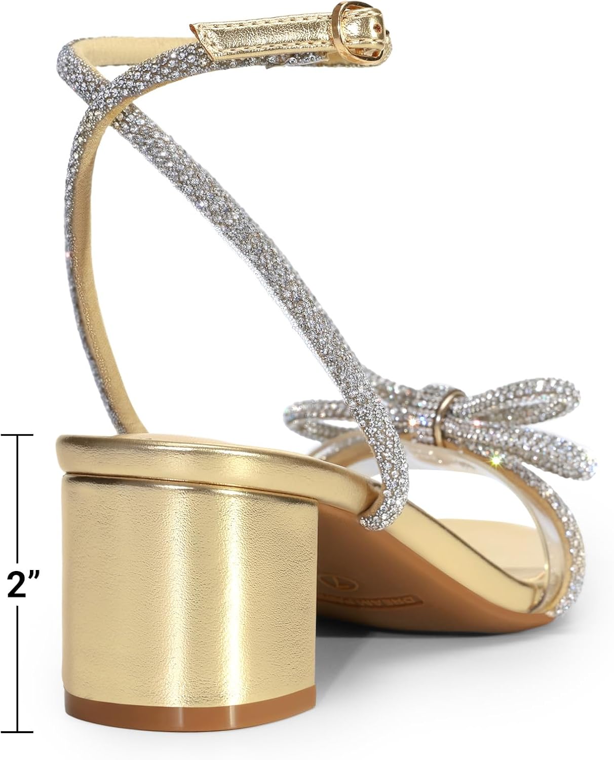DREAM PAIRS Women's Double Bowknots Crystal Sandals Low Chunky Heels Clear Slingback Dress Shoes for Wedding Bridal Party