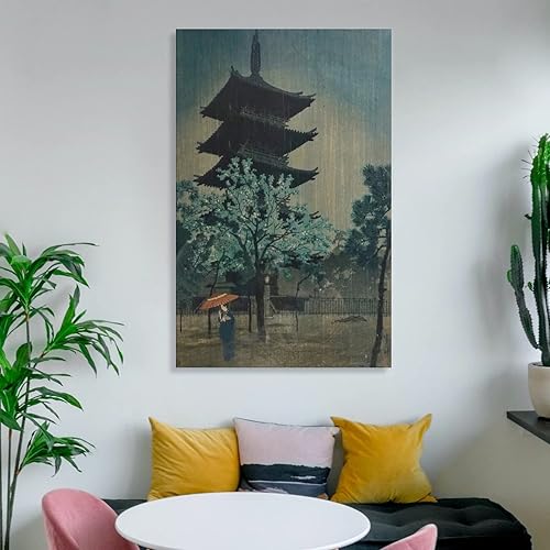 Miniatura 6 de Póster japonés vintage japonés de lluvia tardía en la pagoda, póster vintage de geisha japonesa, póster artístico, póster artístico de pared,