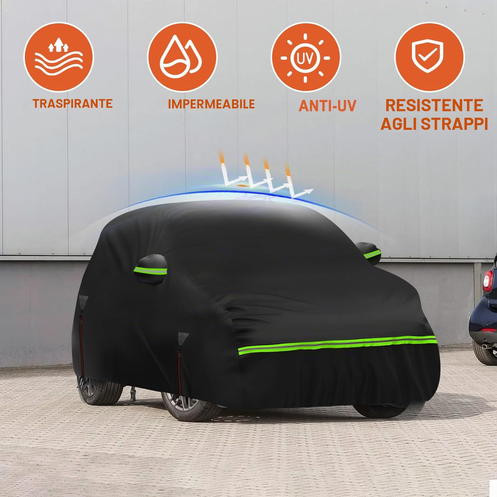 Copriauto impermeabile compatibile con Smart Fortwo W451 2007-2014, copertura integrale per auto da esterno a 6 strati, protezione UV, pioggia, sole, polvere con cerniera per porte e cinturino