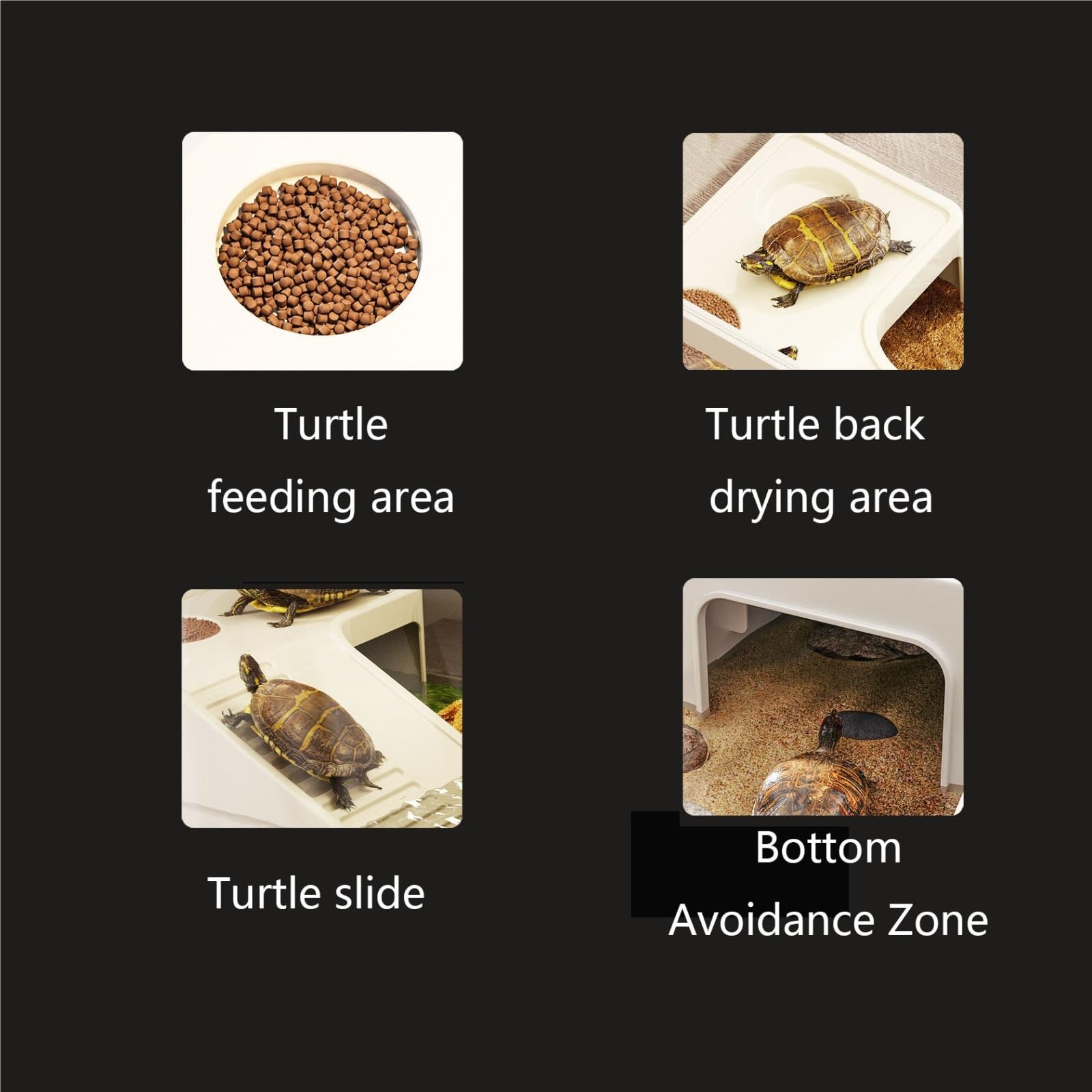 Siedlisko terrarium Drenaż dna zbiornika do karmienia żółwi, zadaszona platforma wspinaczkowa Terrarium akwariowe(Czarny)