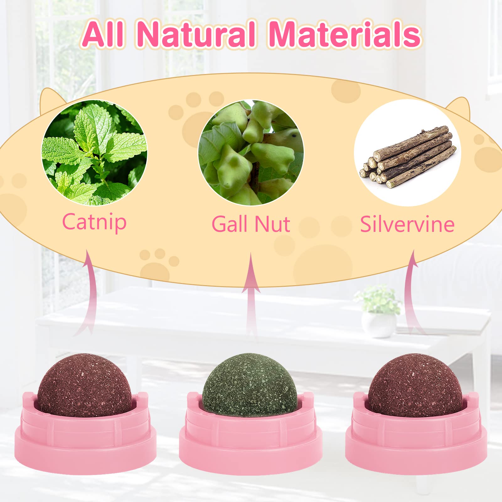 SINROBO 3 Pack Catnip Balls, Catnip Ball for Cats Wall, Edible Kitty Toys for Cats Lick, Safe Healthy Kitten Chew Toys, Teeth Cleaning Dental Cat Toys, Cat Wall Treats (Green)