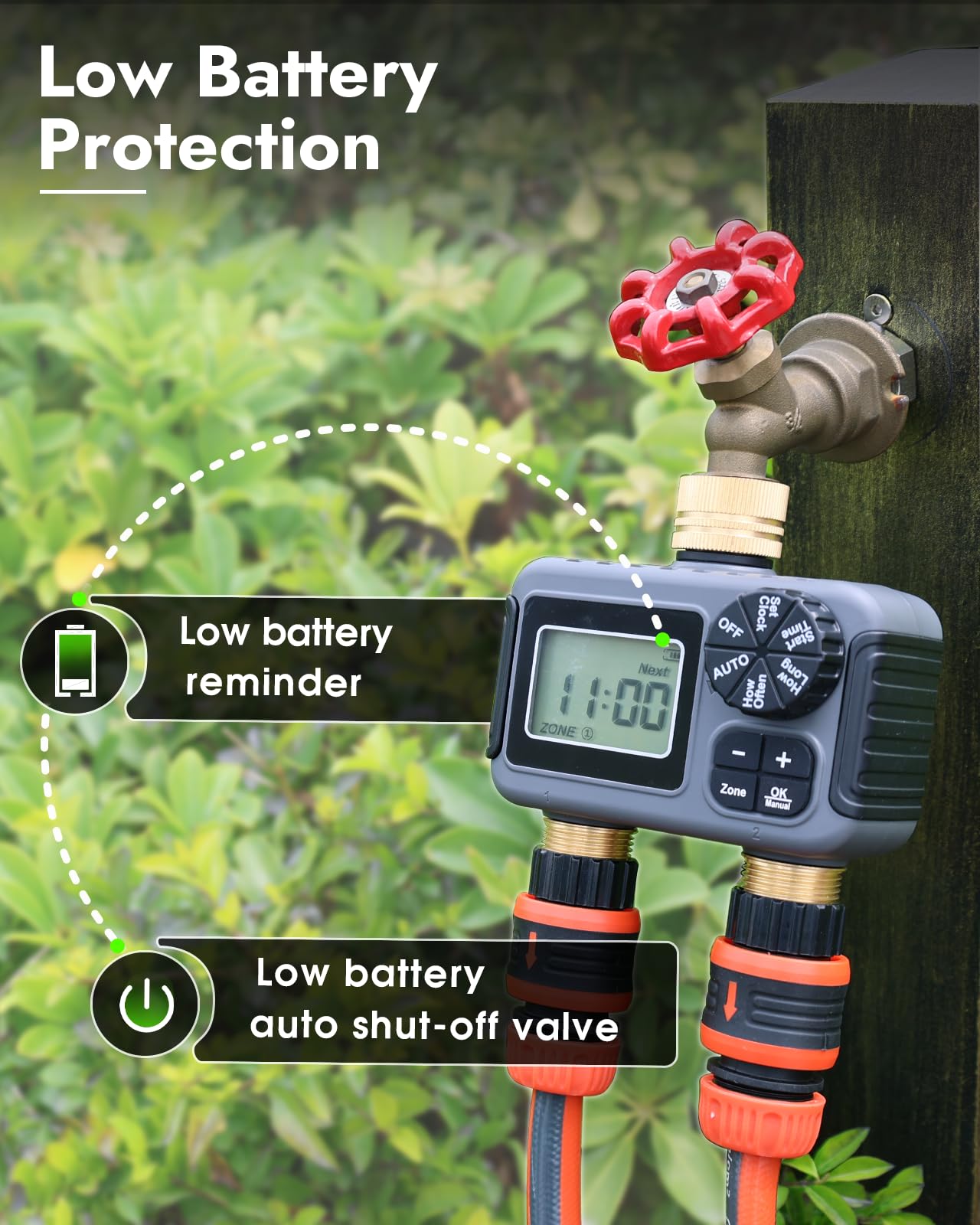 Insoma Sprinkler-Timer mit 2 Ausgängen und Messing-Einlass & Auslass, Wasser-Timer für Gartenschlauch mit automatischen/manuellen Modi + Regenverzögerung, Schlauch-Timer für Garten, Hofrasen, IPX5