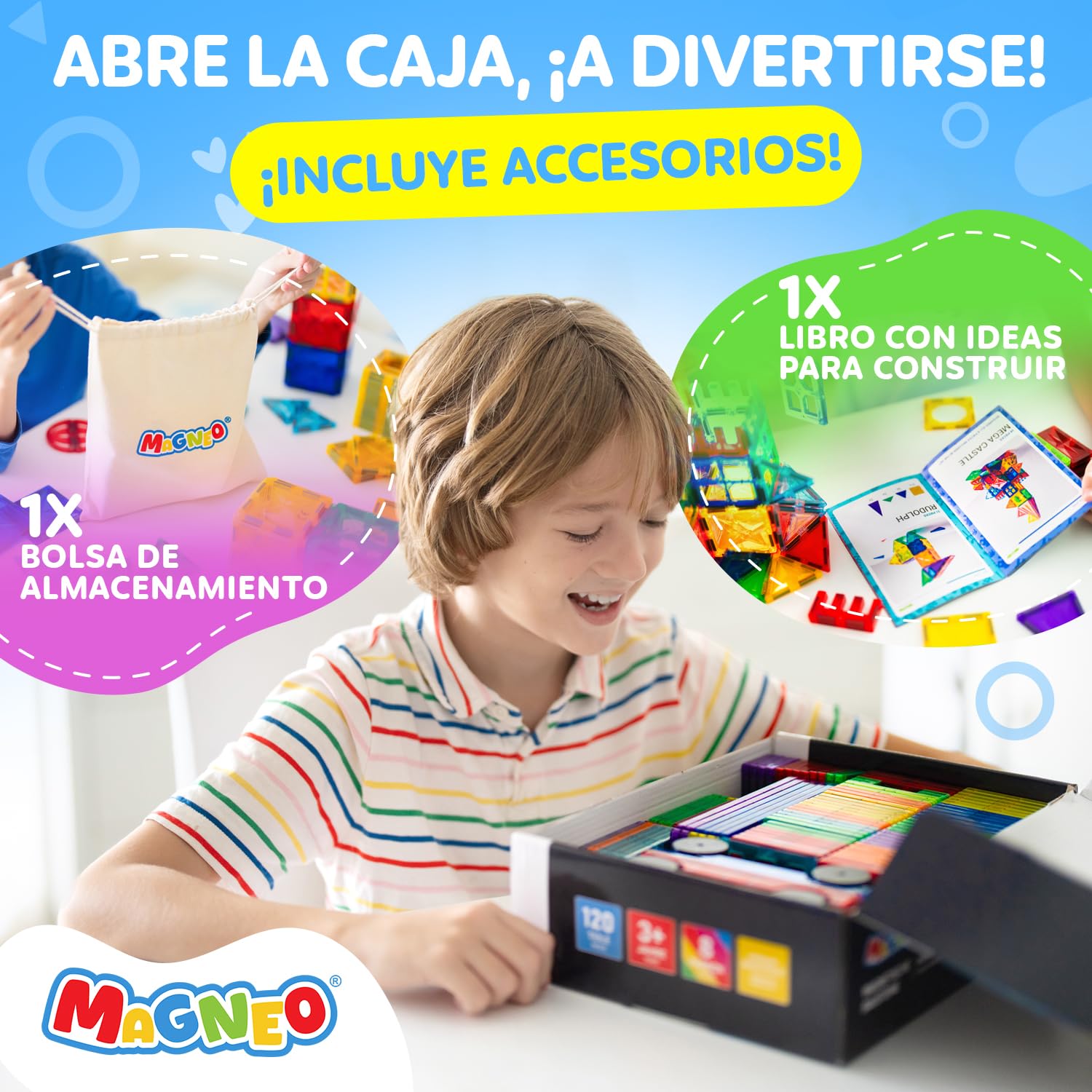 Bloques Magnéticos Construcción Niños 120 Piezas (2 Coches) – Piezas Magnéticas Niños 3+ Juego de Imanes Creativo – Magnetic Tiles Educativos – Juego de Construcción