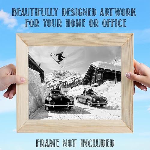 Miniatura 9 de Vintage Ski Jump Black & White Photography: 11x14 Unframed Poster - Skier Jumping over Vintage Cars - Winter Sports Scene for Ski Lodge, Man Cave,