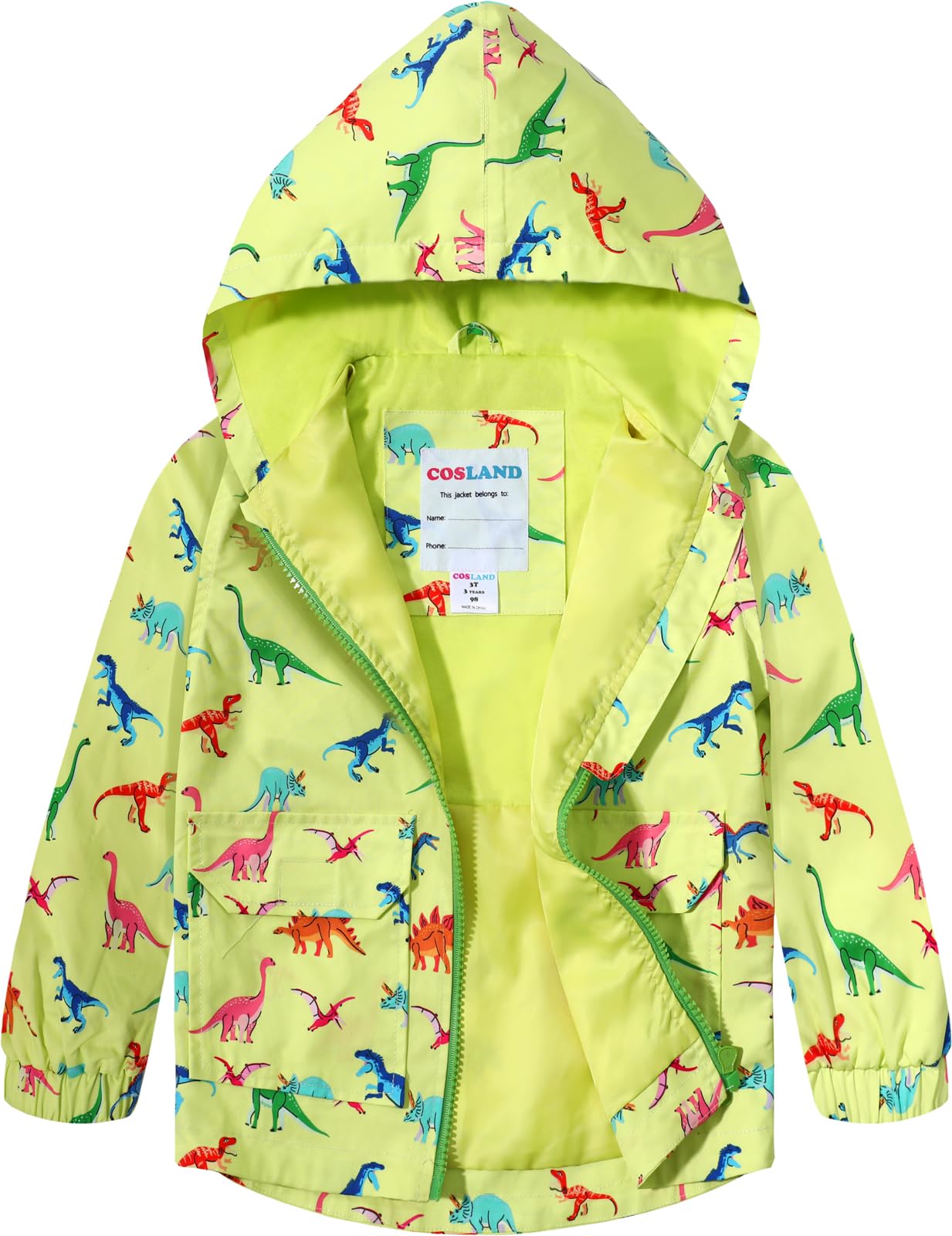 COSLAND Toddler Boys Girls Rain Jacket Waterproof Hooded Raincoat, 2-5T